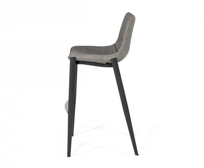 Set of Two 30" Gray And Black Faux Leather And Faux Leather And Steel Bar Height Bar Chairs
