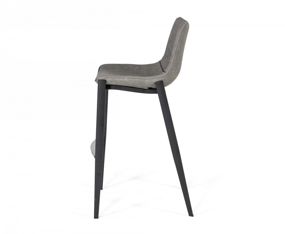 Set of Two 30" Gray And Black Faux Leather And Faux Leather And Steel Bar Height Bar Chairs