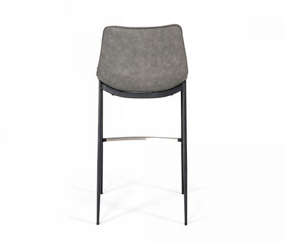 Set of Two 30" Gray And Black Faux Leather And Steel Bar Height Bar Chairs