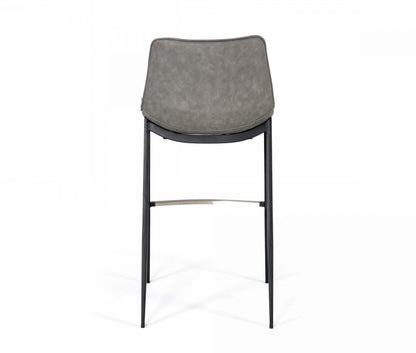 Set of Two 30" Gray And Black Faux Leather And Steel Bar Height Bar Chairs