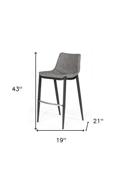 Set of Two 30" Gray And Black Faux Leather And Faux Leather And Steel Bar Height Bar Chairs