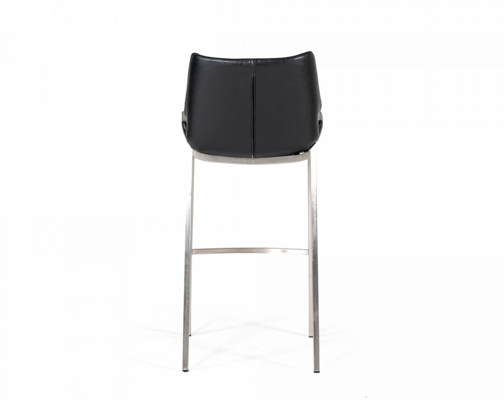 Set of Two 30" Black And Silver Faux Leather And Faux Leather And Steel Low Back Bar Height Bar Chairs