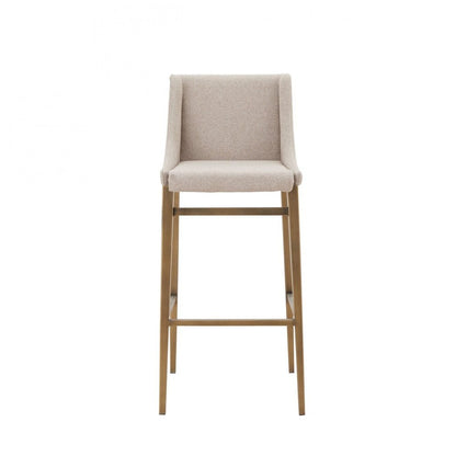 Set of Two 31" Beige And Gold Fabric And Steel Bar Height Bar Chairs