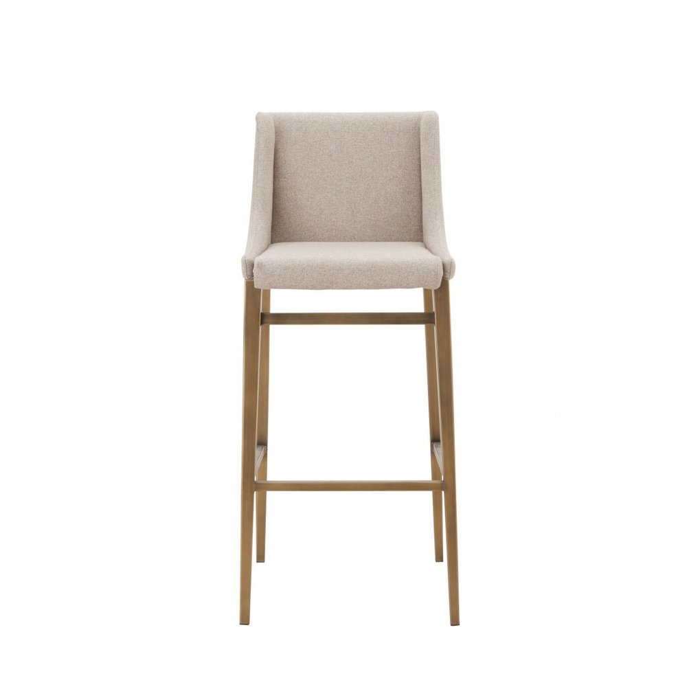 Set of Two 31" Beige And Gold Fabric And Steel Bar Height Bar Chairs