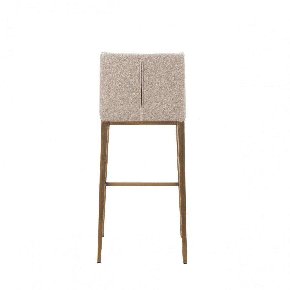 Set of Two 31" Beige And Gold Fabric And Steel Bar Height Bar Chairs