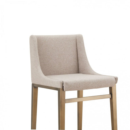 Set of Two 31" Beige And Gold Fabric And Steel Bar Height Bar Chairs