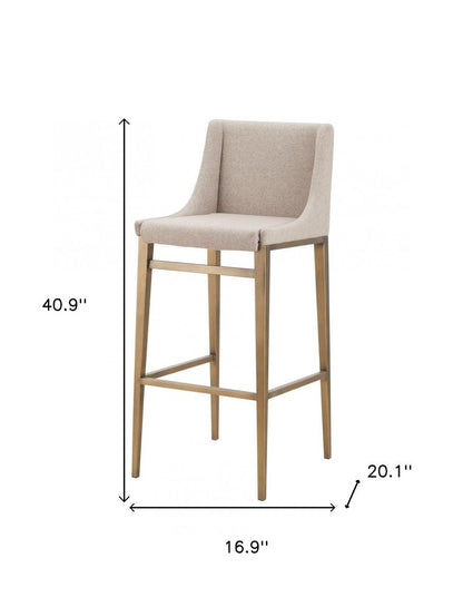 Set of Two 31" Beige And Gold Fabric And Steel Bar Height Bar Chairs