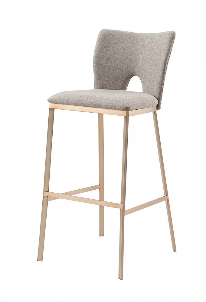 Set of Two 31" Gray And Antiqued Brass Fabric And Iron Bar Height Bar Chairs