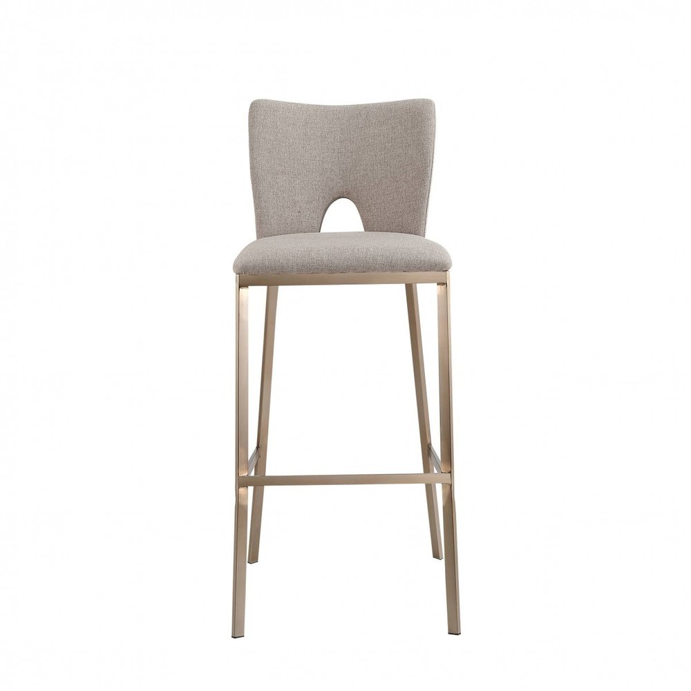 Set of Two 31" Gray And Antiqued Brass Fabric And Iron Bar Height Bar Chairs