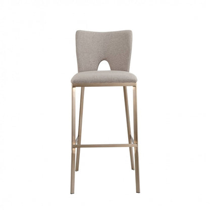 Set of Two 31" Gray And Antiqued Brass Fabric And Iron Bar Height Bar Chairs
