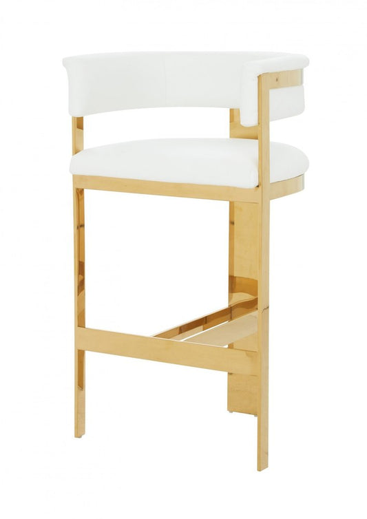 31" White And Gold Faux Leather And Faux Leather And Steel Low Back Bar Height Bar Chair