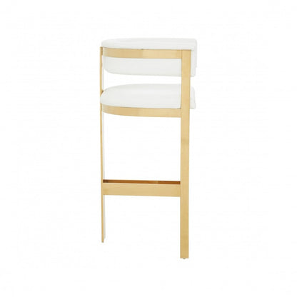 31" White And Gold Faux Leather And Faux Leather And Steel Low Back Bar Height Bar Chair
