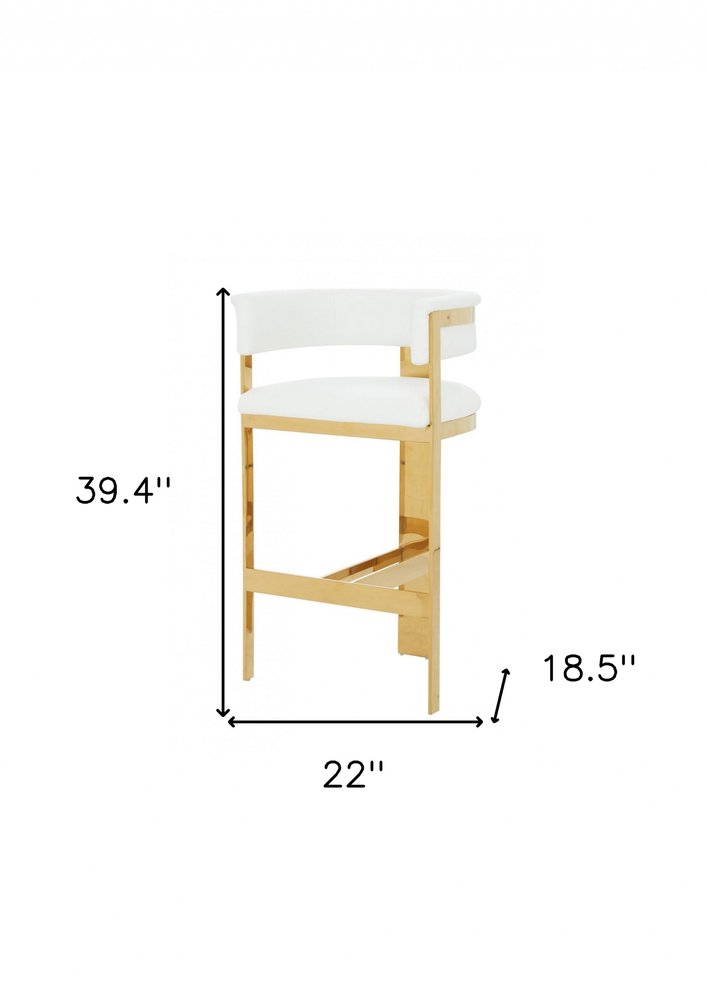 31" White And Gold Faux Leather And Faux Leather And Steel Low Back Bar Height Bar Chair