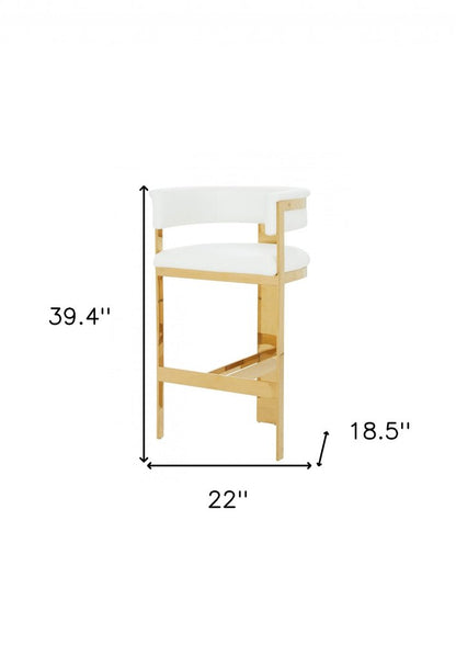 31" White And Gold Faux Leather And Faux Leather And Steel Low Back Bar Height Bar Chair