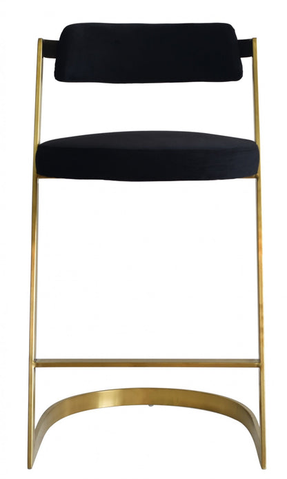 26" Black And Gold Velvet And Stainless Steel Low Back Counter Height Bar Chair