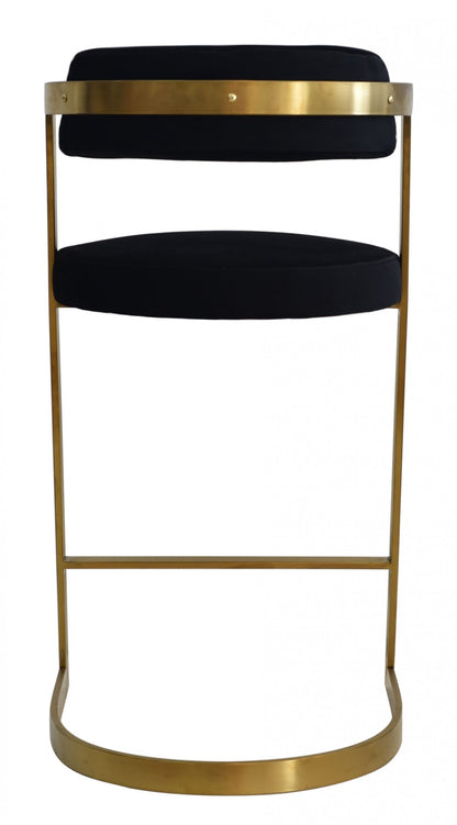 26" Black And Gold Velvet And Stainless Steel Low Back Counter Height Bar Chair