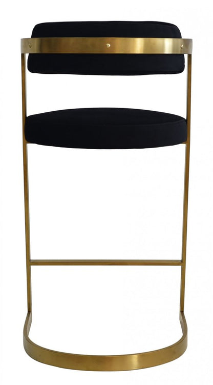 26" Black And Gold Velvet And Steel Low Back Counter Height Bar Chair