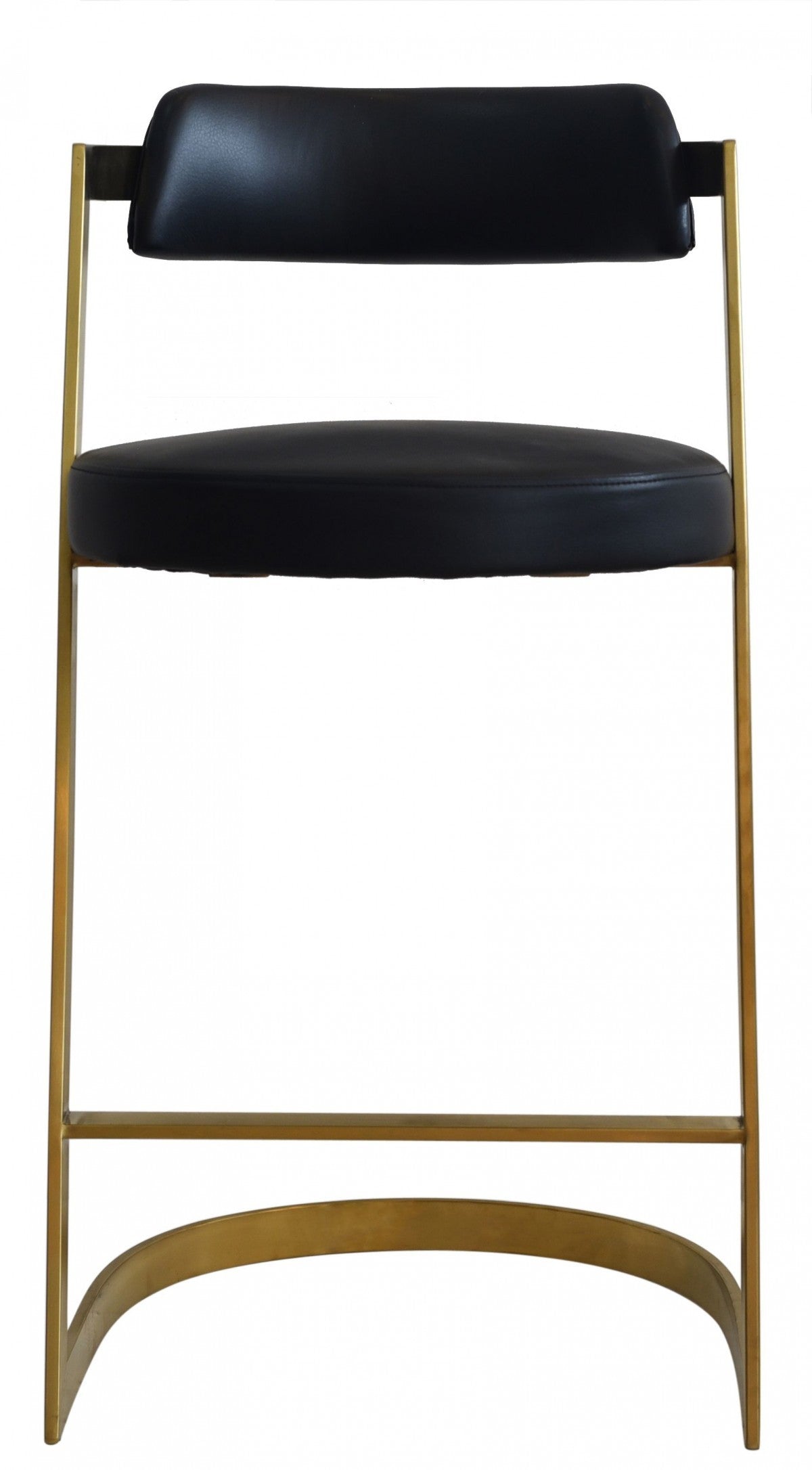 26" Black And Gold Faux Leather And Stainless Steel Low Back Counter Height Bar Chair