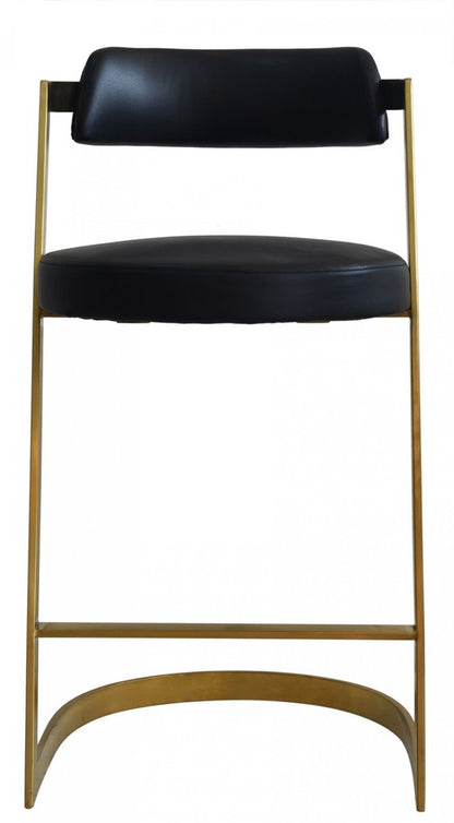 26" Black And Gold Faux Leather And Steel Low Back Counter Height Bar Chair