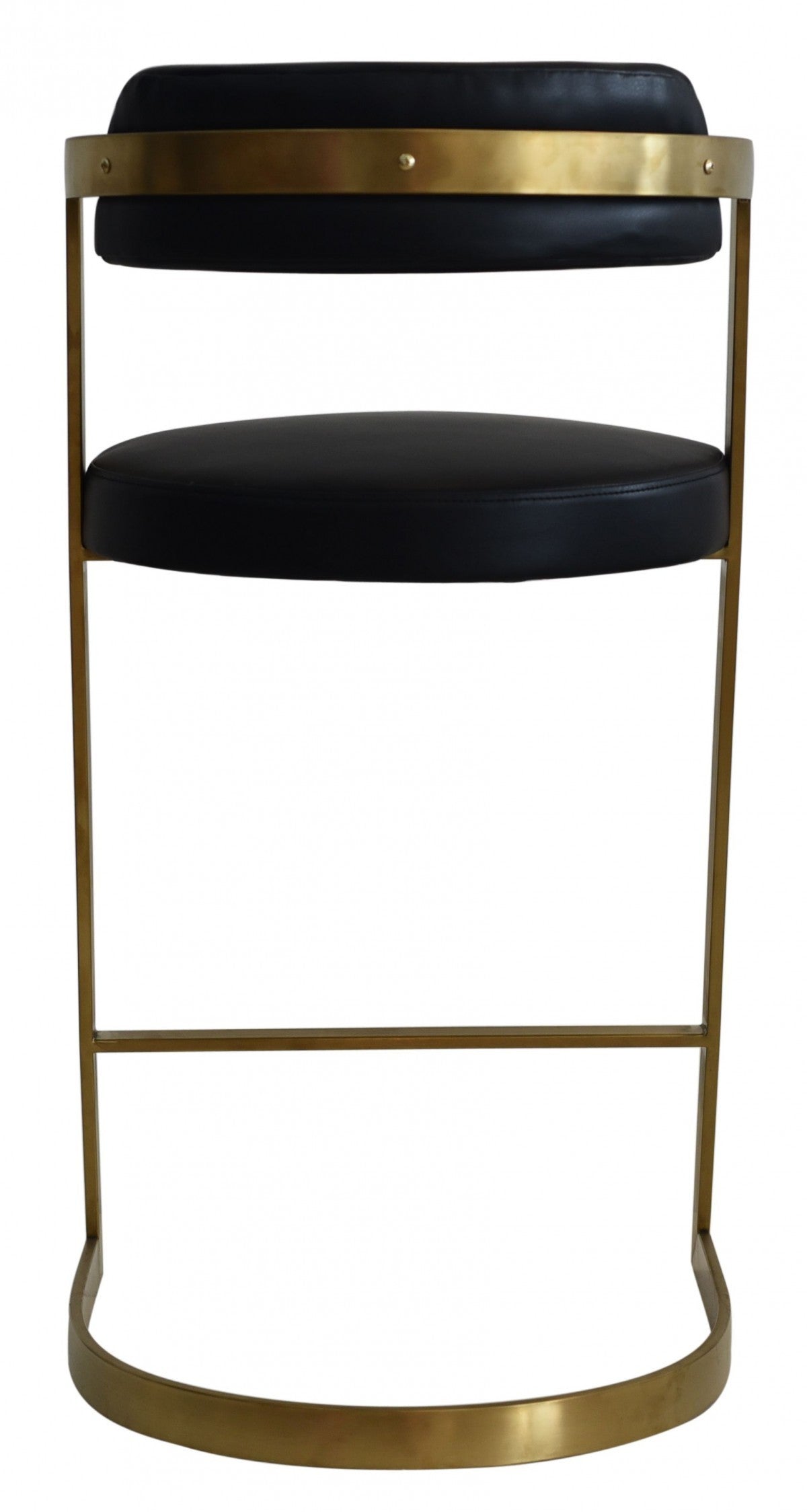 26" Black And Gold Faux Leather And Stainless Steel Low Back Counter Height Bar Chair