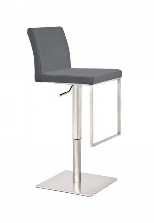 Gray And Silver Faux Leather And Faux Leather And Steel Low Back Adjustable Height Swivel Bar Chair