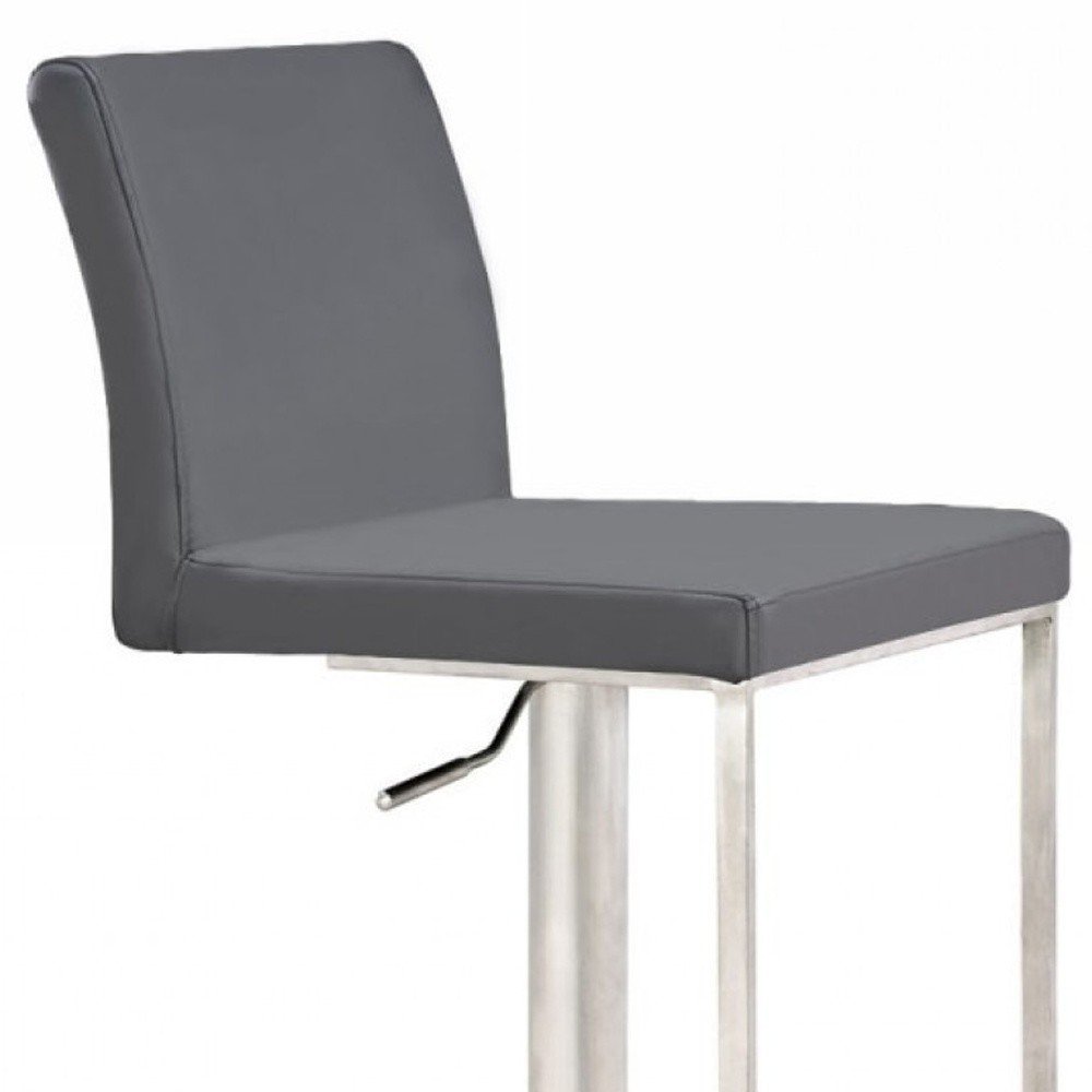 Gray And Silver Faux Leather And Faux Leather And Steel Low Back Adjustable Height Swivel Bar Chair