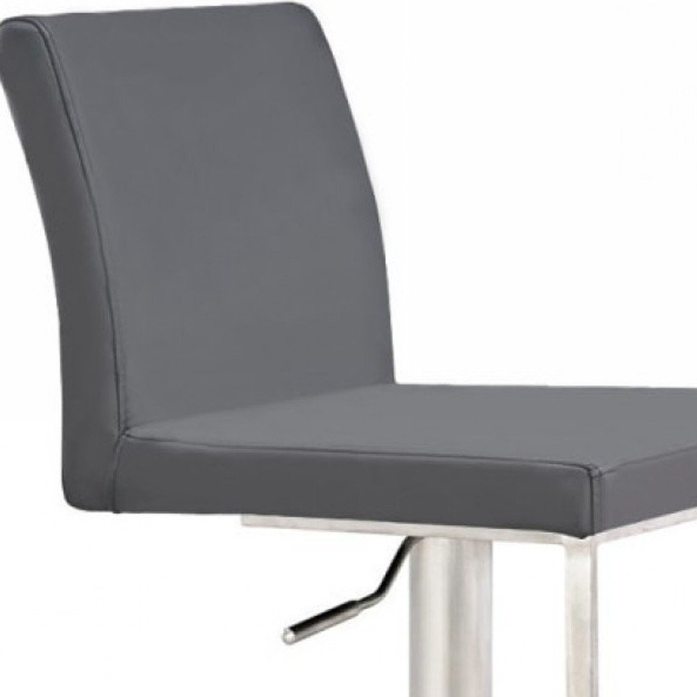 Gray And Silver Faux Leather And Faux Leather And Steel Low Back Adjustable Height Swivel Bar Chair