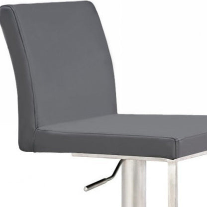 Gray And Silver Faux Leather And Faux Leather And Steel Low Back Adjustable Height Swivel Bar Chair