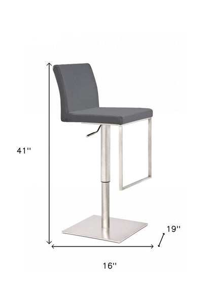 Gray And Silver Faux Leather And Faux Leather And Steel Low Back Adjustable Height Swivel Bar Chair