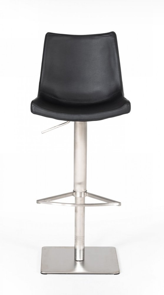 Black And Silver Faux Leather And Steel Low Back Bar Height Swivel Bar Chair