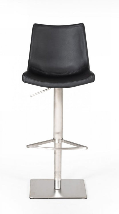 Black And Silver Faux Leather And Steel Low Back Bar Height Swivel Bar Chair