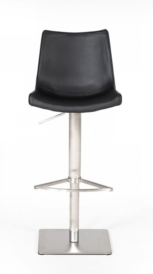 Black And Silver Faux Leather And Steel Low Back Bar Height Swivel Bar Chair