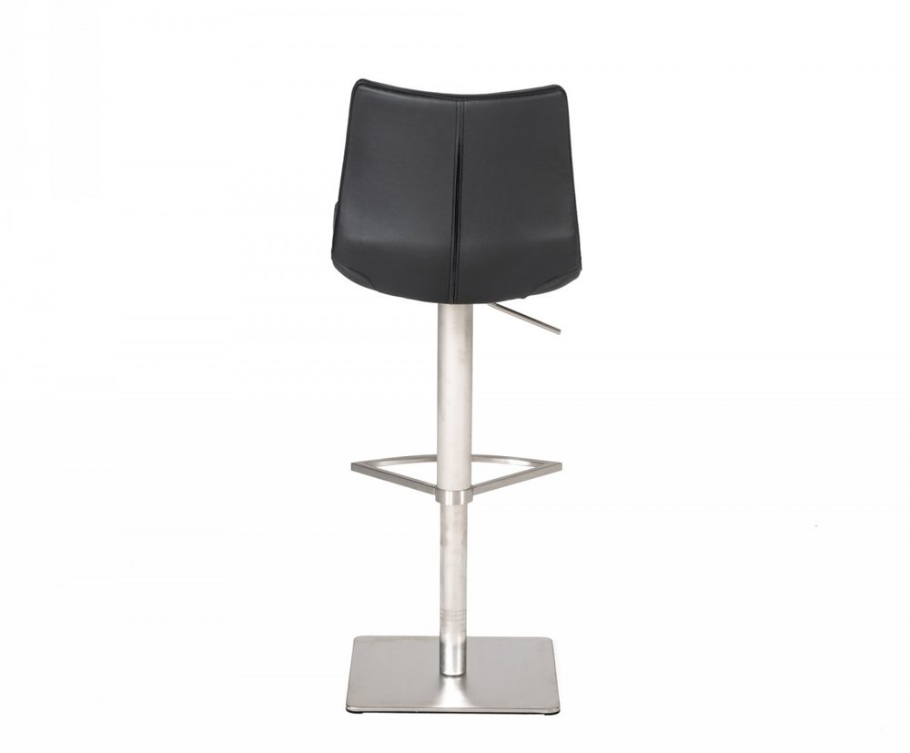 Black And Silver Faux Leather And Steel Low Back Bar Height Swivel Bar Chair