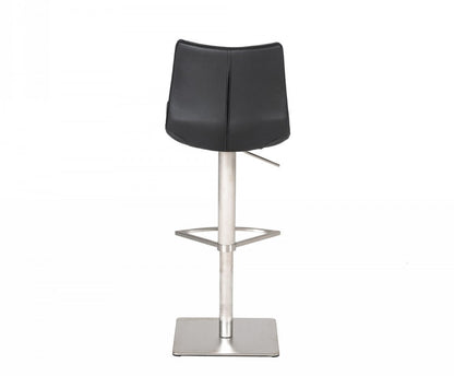 Black And Silver Faux Leather And Steel Low Back Bar Height Swivel Bar Chair