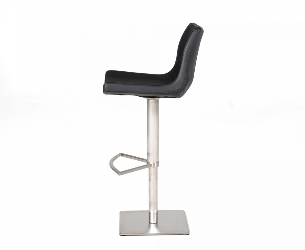 Black And Silver Faux Leather And Steel Low Back Bar Height Swivel Bar Chair