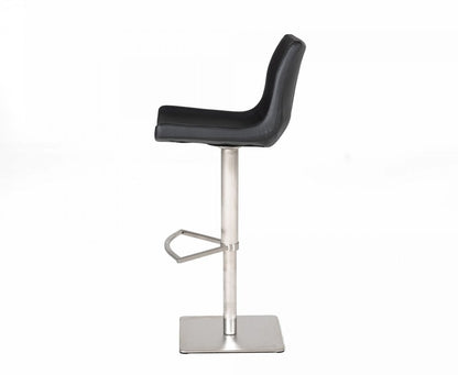 Black And Silver Faux Leather And Steel Low Back Bar Height Swivel Bar Chair
