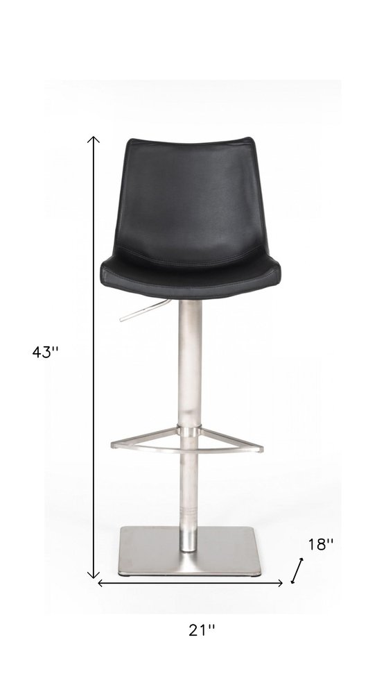 Black And Silver Faux Leather And Steel Low Back Bar Height Swivel Bar Chair