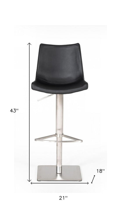 Black And Silver Faux Leather And Steel Low Back Bar Height Swivel Bar Chair