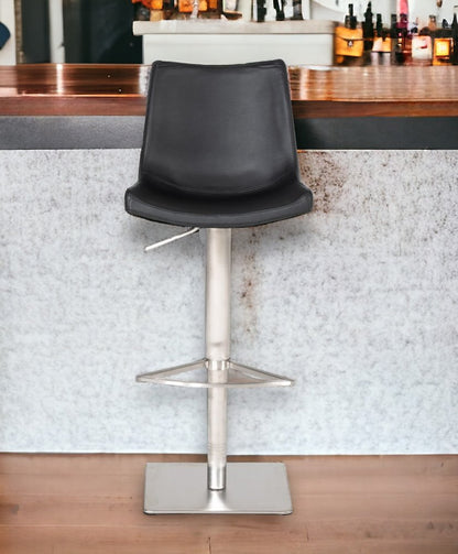 Black And Silver Faux Leather And Steel Low Back Bar Height Swivel Bar Chair