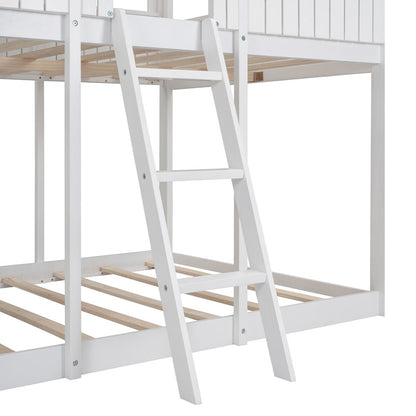 White Twin Contemporary Manufactured Wood + Solid Wood Bunk Bed