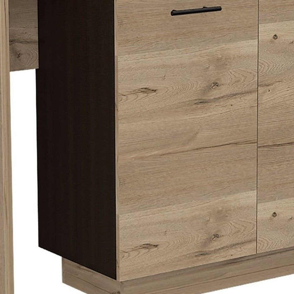 Natural and Natural And Black 59" Kitchen Island With Storage