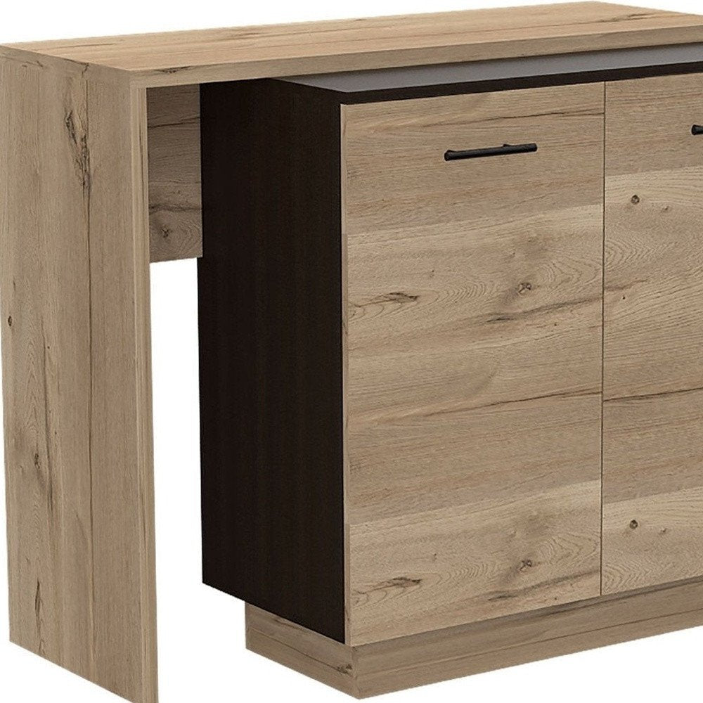 Natural and Natural And Black 59" Kitchen Island With Storage
