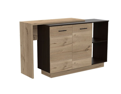 Natural and Natural And Black 59" Kitchen Island With Storage