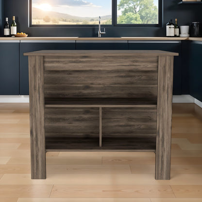 Brown Kitchen Island with Three Storage Shelves