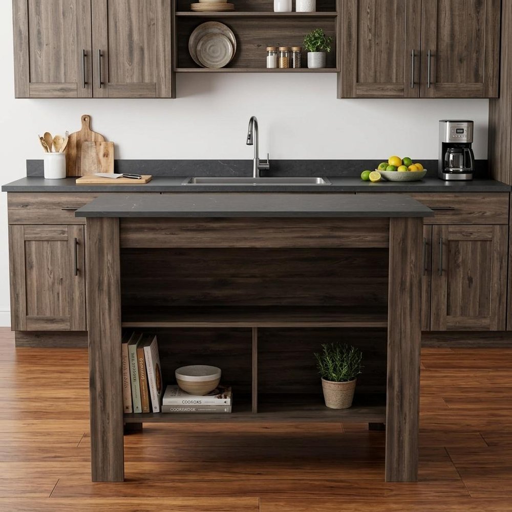Dark Brown and Brown 41" Kitchen Island With Storage