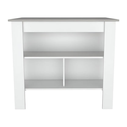 White and Gray 41" Kitchen Island With Storage