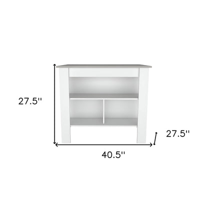 Marble and White Kitchen Island with Three Storage Shelves