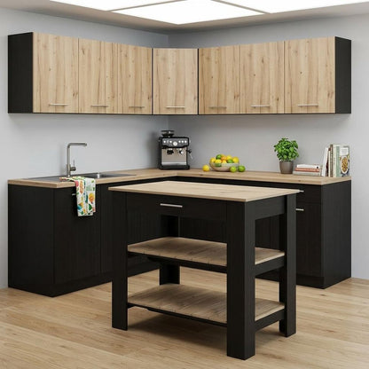 Black and Natural 40" Kitchen Island With Storage