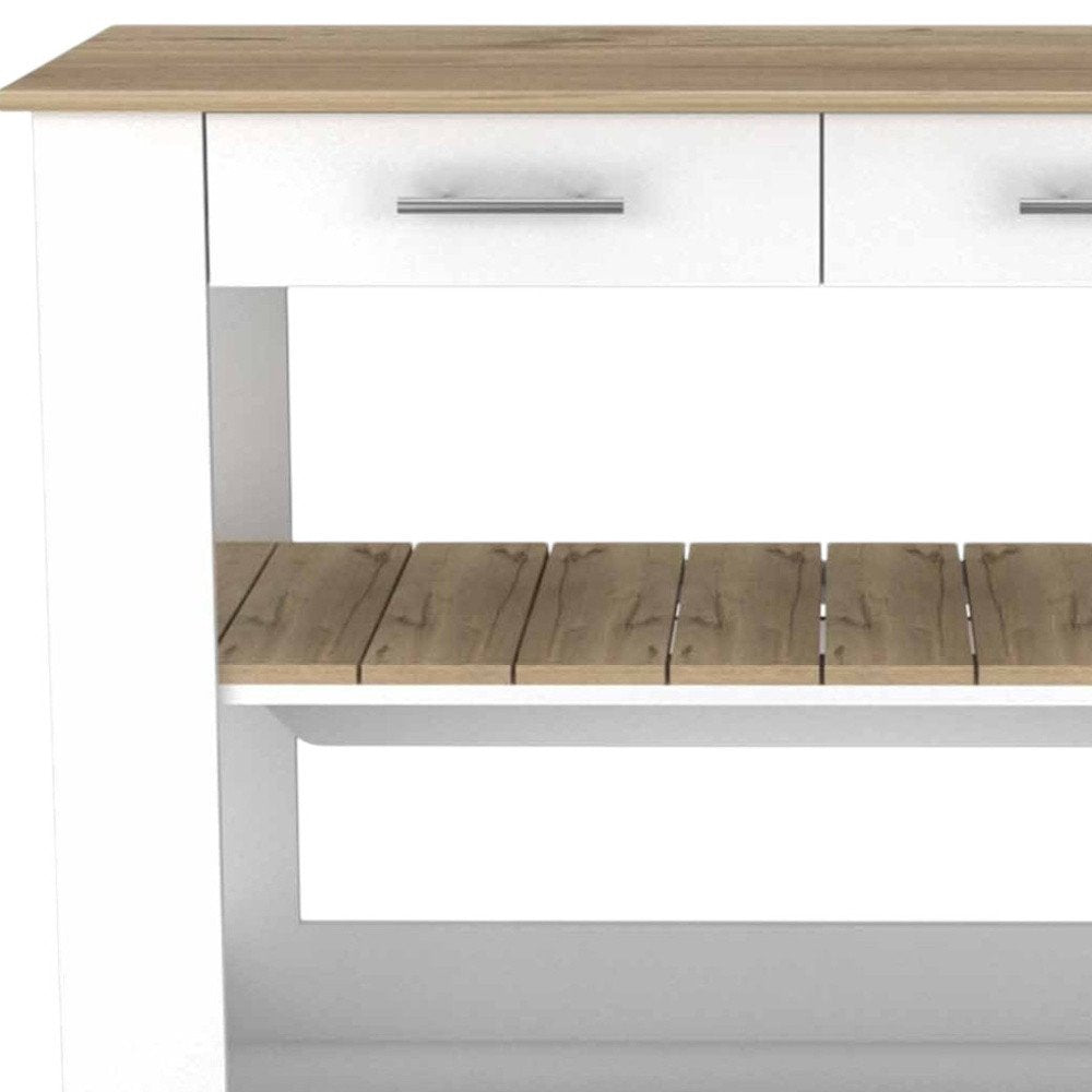 White and Brown 40" Rolling Kitchen Cart With Storage