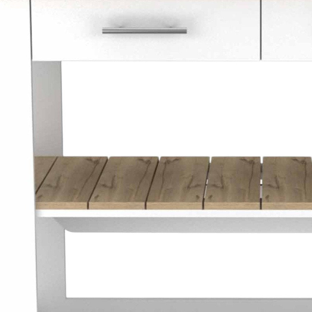 White and Brown 40" Rolling Kitchen Cart With Storage